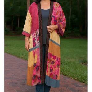 Sundance Kimono Cardigan Womens XS/S Pink Boho Patchwork Floral Open Duster